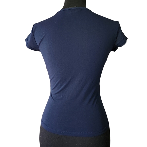 2010S Express Mesh Navy Floral Embroidered Beaded Top Sz XS - Picture 2 of 6